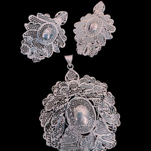Pure Silver Earrings Pendant set 92.5 Filigree