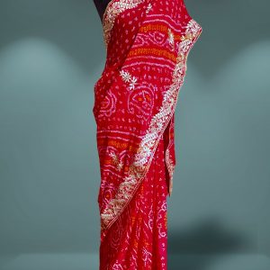 red bandhani gotapatti saree in pure georgette-hand made-exclusive highest quality designer saree