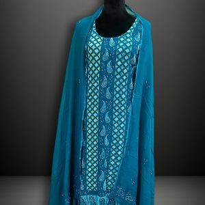hand embroidered chikan kari kurta set pure georgette in teal blue and cutdana work