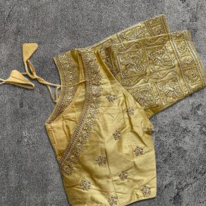 golden blouse with embroidery, Art silk fabric