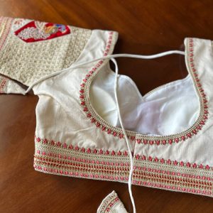 saree blouse white with golden embroidery in art silk designer