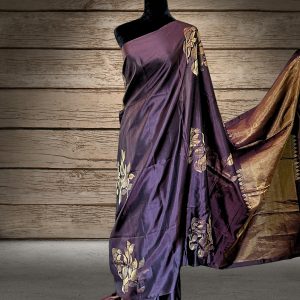 coffee brown Kanchipuram silk saree with golden weaved motifs on body and golden anchal