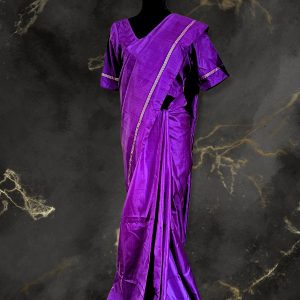 purple Kanchipuram silk saree with plain body and golden border
