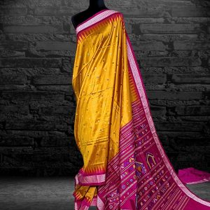 dolabedi yellow silk saree and pink anchal weaved with fine mulberry silk by weavers of Odisha