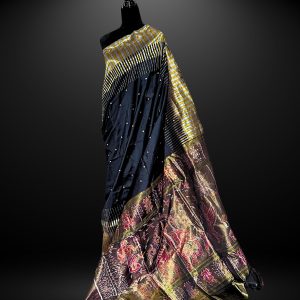 designer Sambalpuri half tissue silk saree in black with sona rupa border