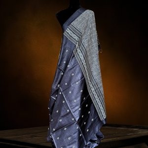 exclusive gopalpur tussar silk saree in slate gray with extra weft work in anchal