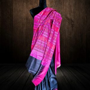 elegant Gopalpur Tussar silk saree in black body and pink anchal