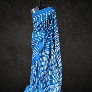 designer blue and white shibori saree from award winning master weaver nuaptna with organic dye