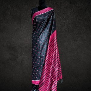 designer black cotton saree from award winning weaver nuapatna with red pallu