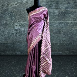 Rustic pink Gopalpur Tussar silk saree with extra weft work in pallu