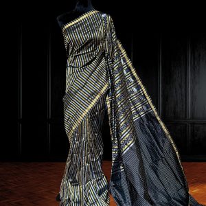 designer Sambalpuri tissue silk saree with unique Sona Rupa stripes in pink body