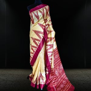 white khandua silk saree with red anchal