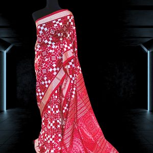 Red and White Sambalpuri silk saree finest quality from Odisha weavers