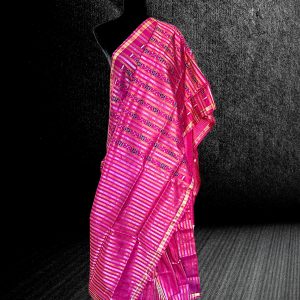 Pink Sambalpuri tissue silk saree exclusive striped Sona Rupa handweaved by weavers of Odisha